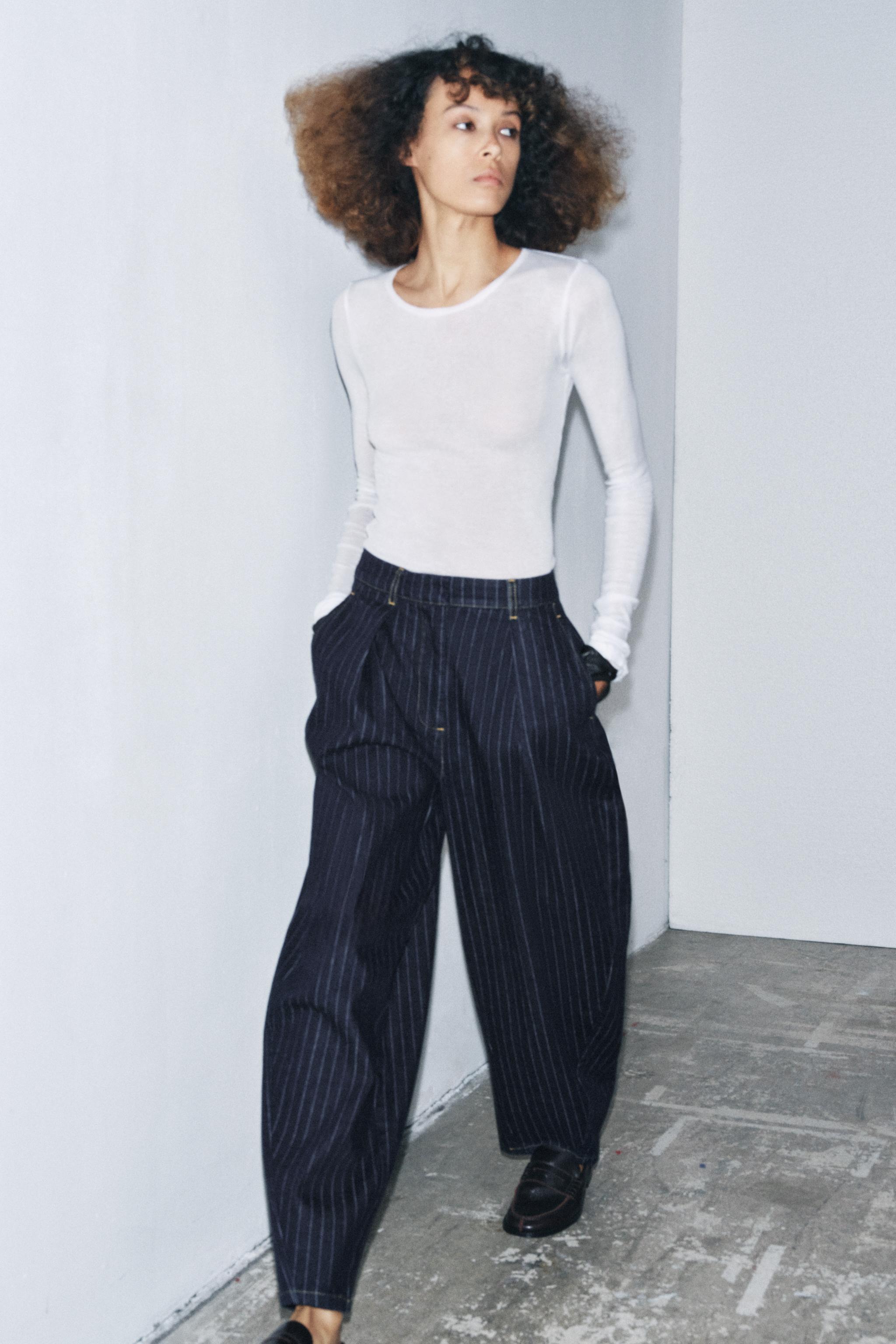 ZW COLLECTION MID-RISE STRIPED BALLOON JEANS