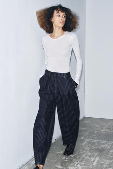 JEAN ZW COLLECTION BALLOON RAYURES TAILLE NORMALE - Bleu de Zara - Image 4