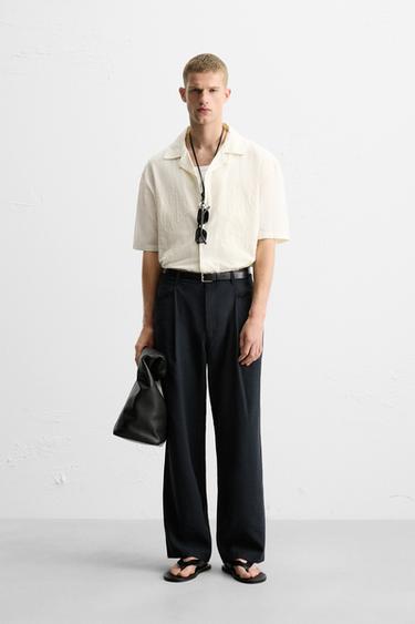 EMBROIDERED COTTON-LINEN SHIRT - Oyster-white by Zara - Image 0