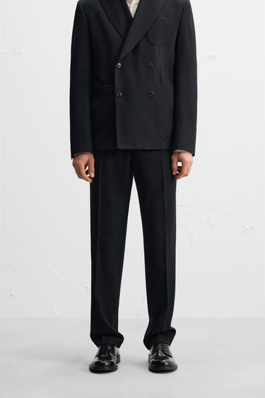 PANTALON DE COSTUME 100 % LAINE - Bleu marine foncé de Zara