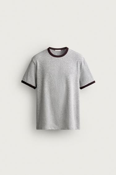 CAMISETA RIB CONTRASTE BÁSICA - Cinza-vigoré da Zara