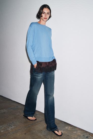 100% EXTRA SOFT WOOL KNIT SWEATER - Mid-blue by Zara