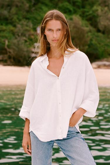 OVERSIZE LINEN BLEND SHIRT - White by Zara
