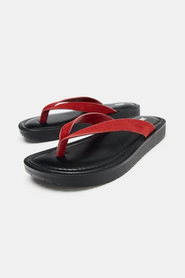 CONTRAST LEATHER SANDALS - Red by Zara