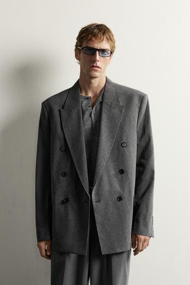 BLAZER DE TERNO CRUZADO COM LISTRA DIPLOMÁTICA - Cinzento da Zara