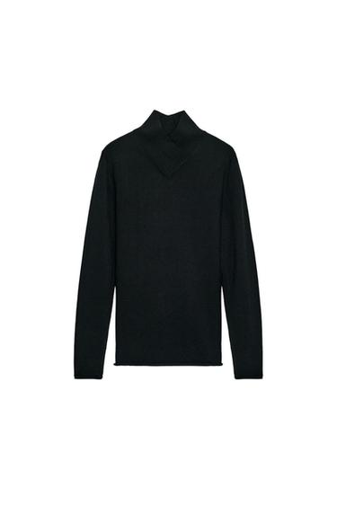 СВИТЕР ИЗ ШЕРСТИ С ВЫСОКИМ ВОРОТНИКОМ НАЗАПАХ — ЧЕРНЫЙ от Zara