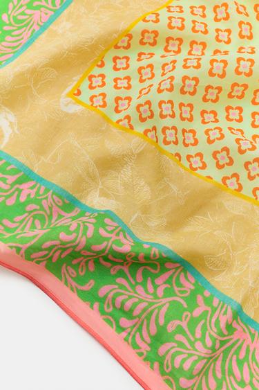 FOULARD À IMPRIMÉ CARREAUX DE CIMENT EN COTON - Vert de Zara - Image 3