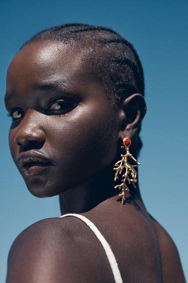 CORAL STONE EARRINGS - Golden by Zara - Image 1