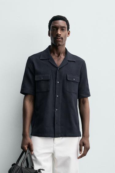 JACQUARD STRIPED SHIRT WITH POCKETS - Navy blue by Zara