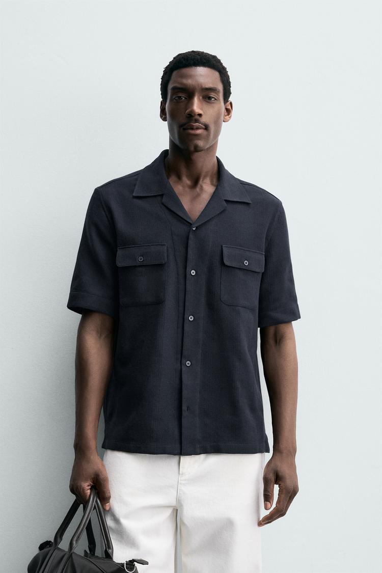 ZARA JACQUARD STRIPED SHIRT WITH POCKETS