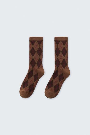 DIAMOND COTTON SOCKS - Toffee by Zara