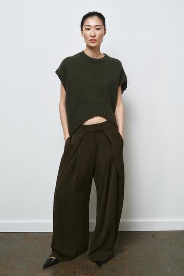 FLOWING TROUSERS WITH DARTS ZW COLLECTION - Green by Zara
