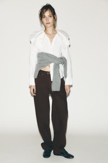 EMBROIDERED POPLIN SHIRT WITH PETER PAN COLLAR - Oyster-white by Zara - Image 0