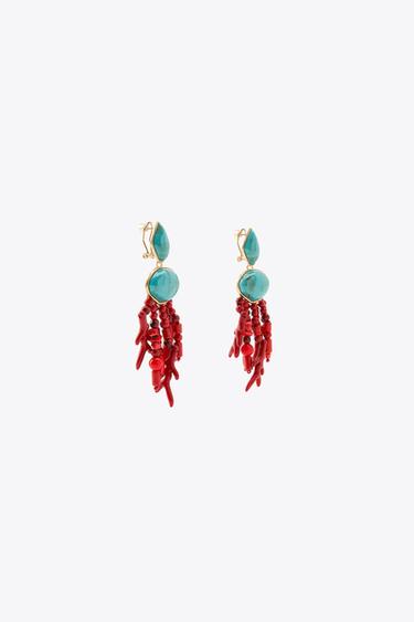 CORAL-EFFECT STONE EARRINGS - Turquoise by Zara - Image 2