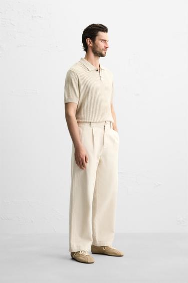RIB KNIT POLO SHIRT - Light beige by Zara - Image 3