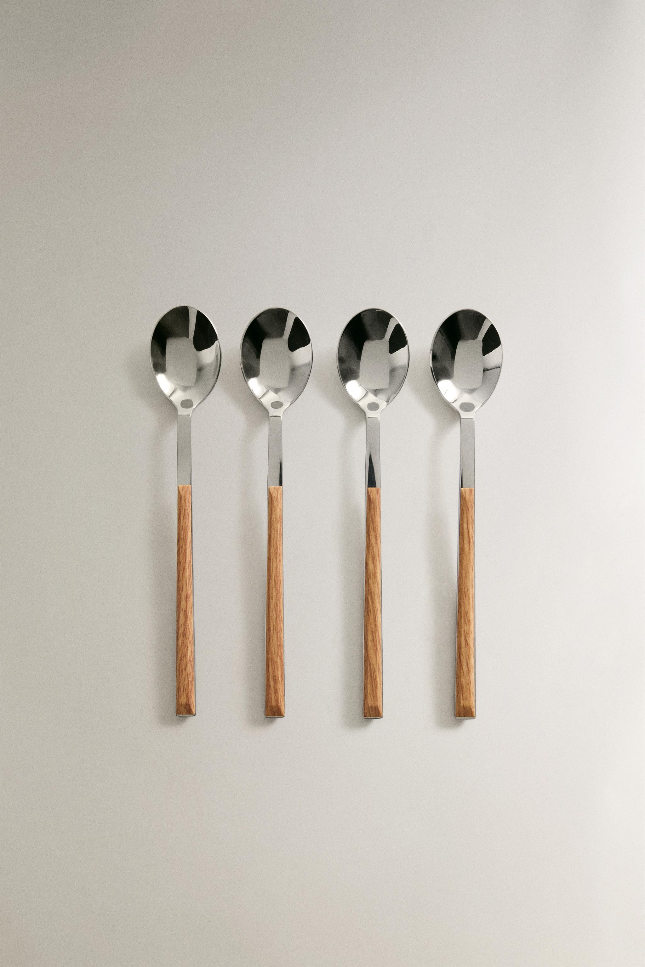PACK OF DESSERT SPOONS WITH WOOD-EFFECT HANDLES (PACK OF 4)