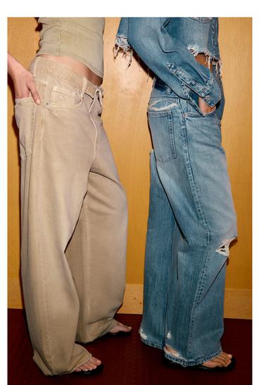 TRF MID-WAIST FOLDED WAIST JEANS - camel by Zara