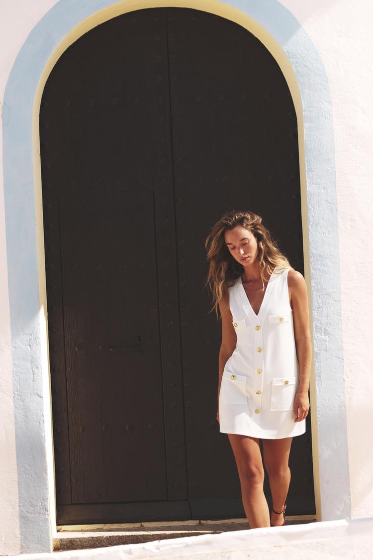 ROBE EN SERGÉ À POCHES Blanc ZARA France