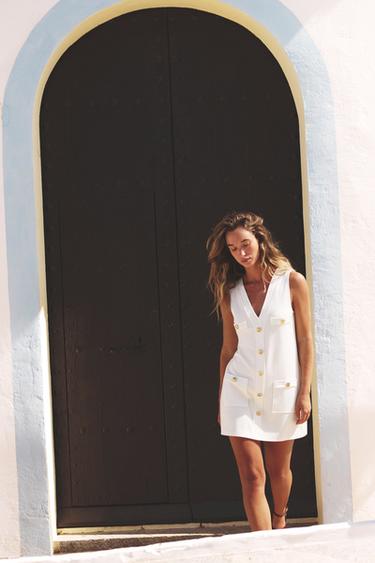 Zara TWILL POCKET DRESS - White