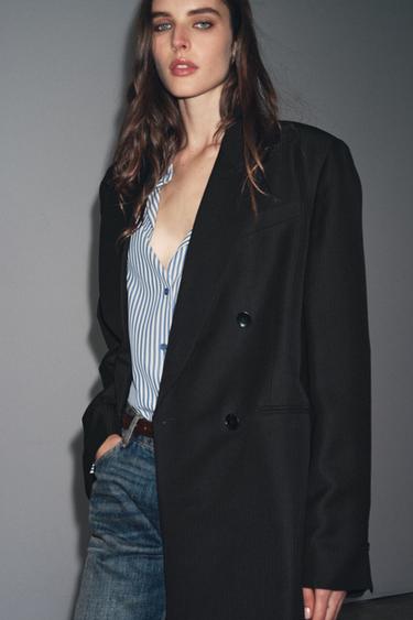 LIMITED EDITION ZW COLLECTION STRIPED WOOL BLEND BLAZER - Black by Zara