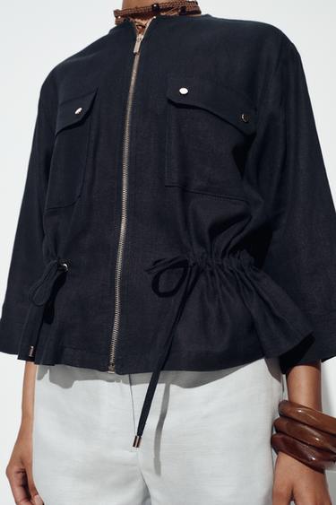 LINEN BLEND SAFARI JACKET - Navy blue by Zara