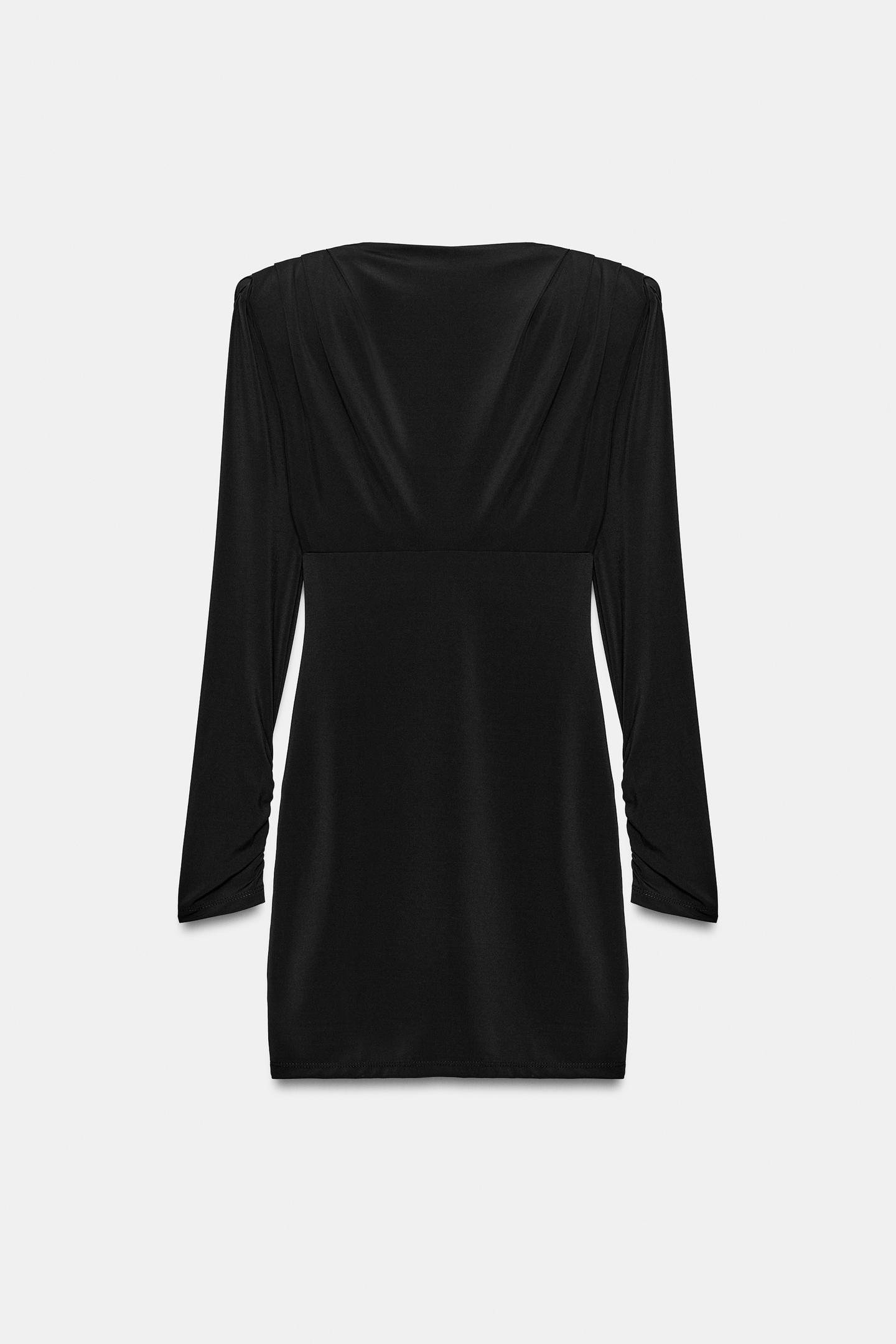 Женское платье Zara Pleated Mini Dress with Shoulder Pads, цвет: Чёрный — фото 5