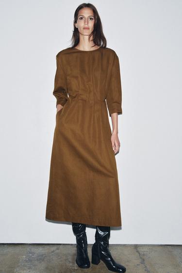 Zara ZW COLLECTION PLEATED MIDI DRESS - Ocher
