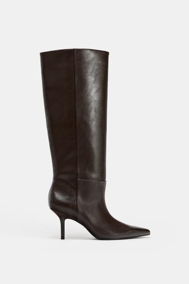 POINTED HIGH-HEEL BOOTS - Chocolate Brown by Zara
