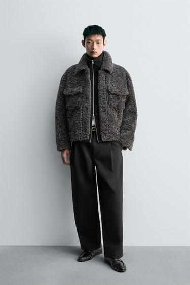 RELAXED FIT FAUX FUR JACKET - Grey / Blue by Zara