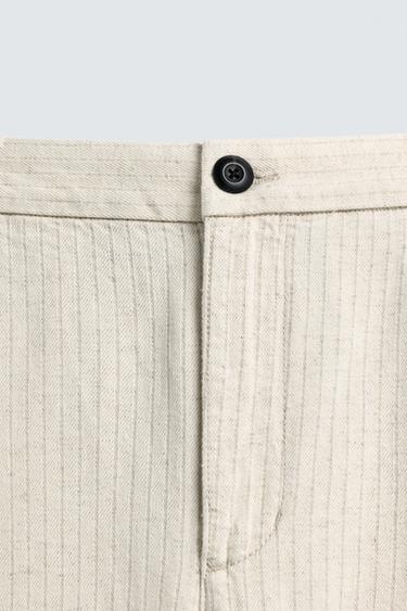 Zara RELAXED FIT PINSTRIPE CHINO PANTS - Ecru