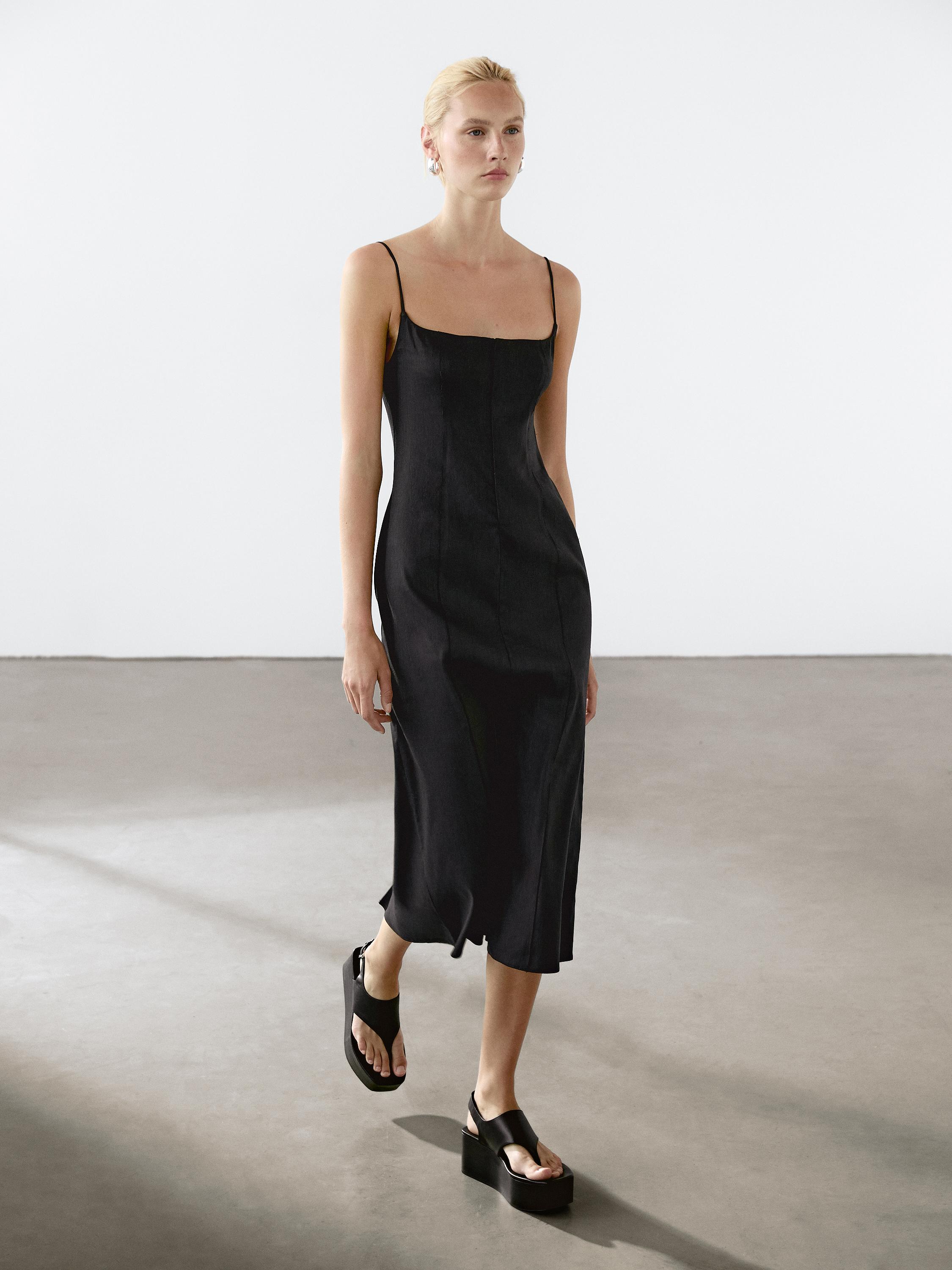 Robe midi lin à bretelles
