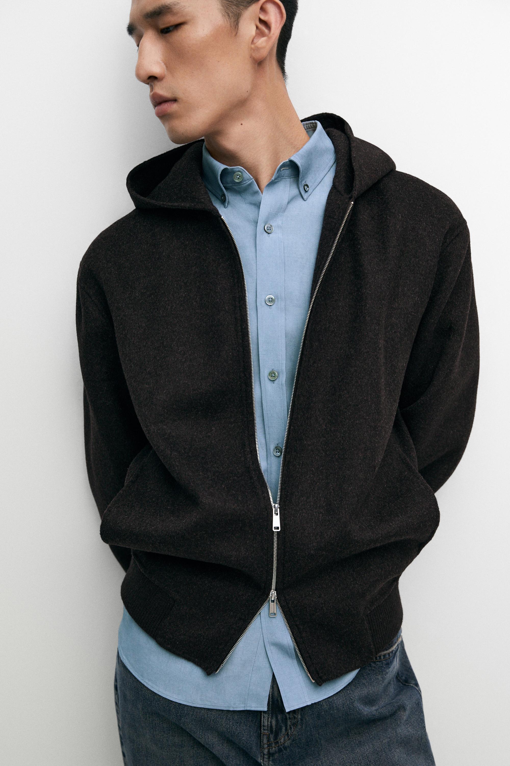 Wool blend double-knit hooded jacket
