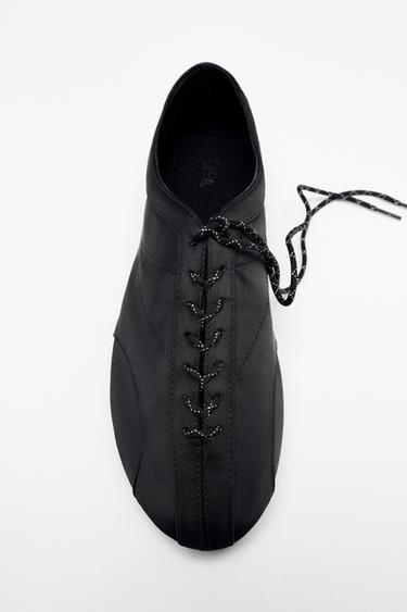 LACE-UP SPORTY BALLET FLATS - Black by Zara