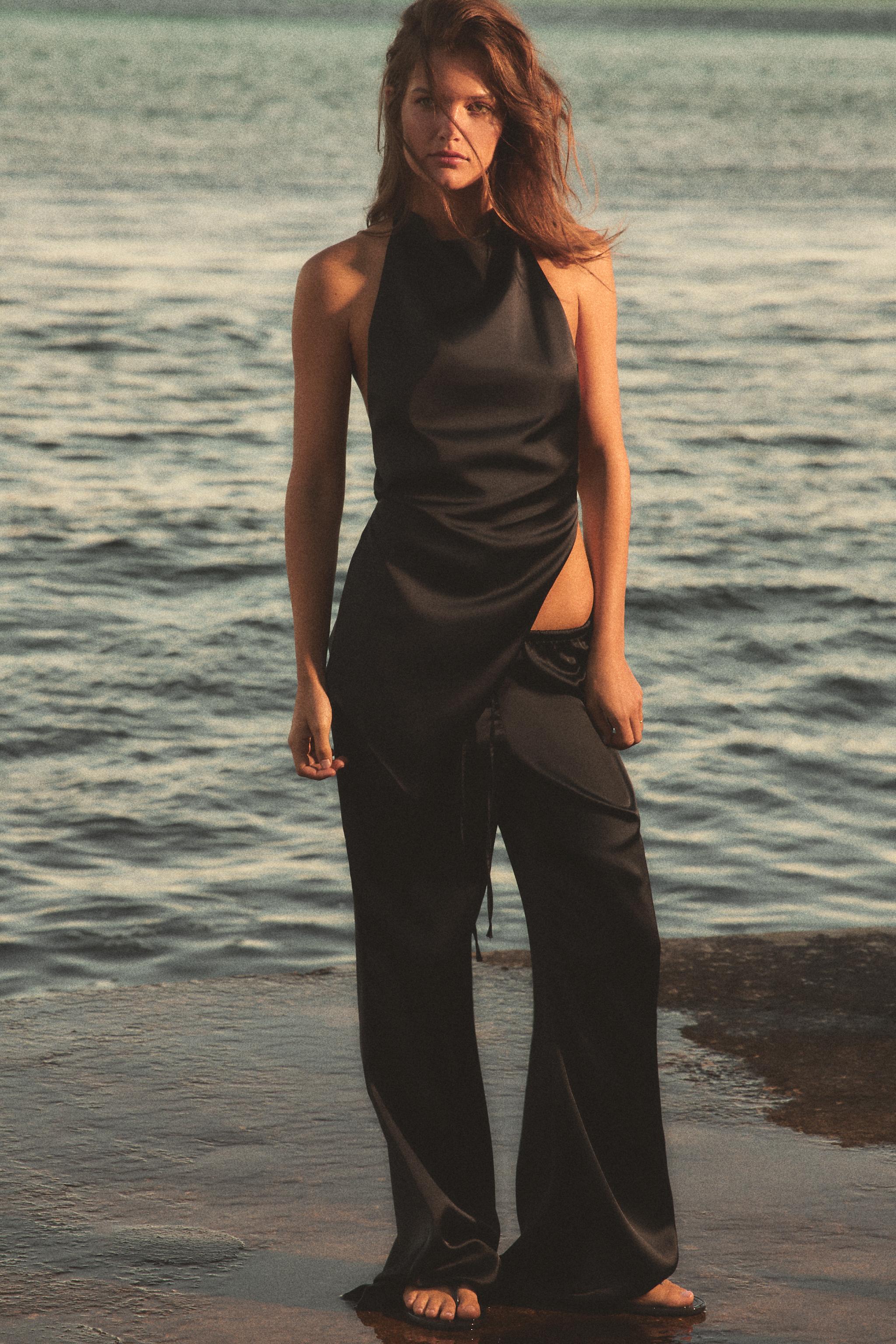 Атласные брюки с затяжками