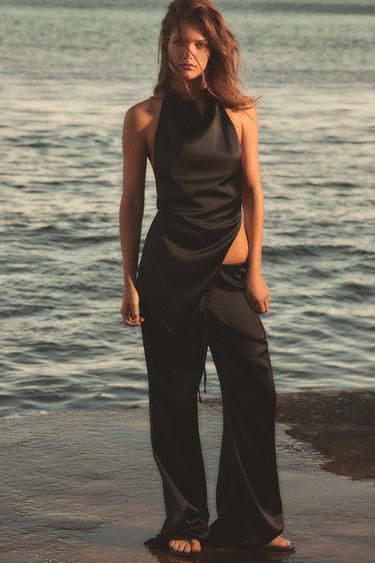 SATIINIHOUSUT KIRISTYSNYÖREILLÄ - Black Zaralta