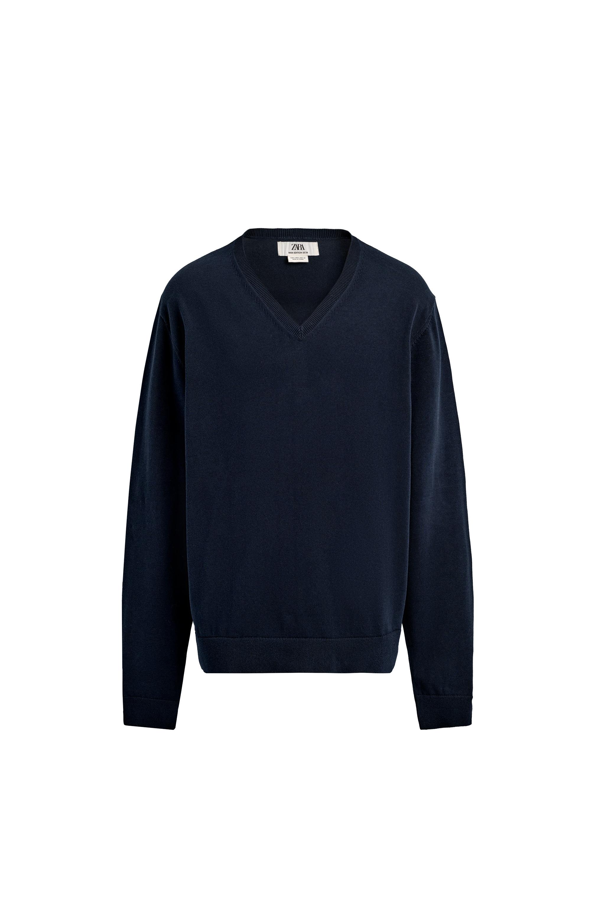 RELAXED FIT V-NECK JUMPER - Navy blue | ZARA United States