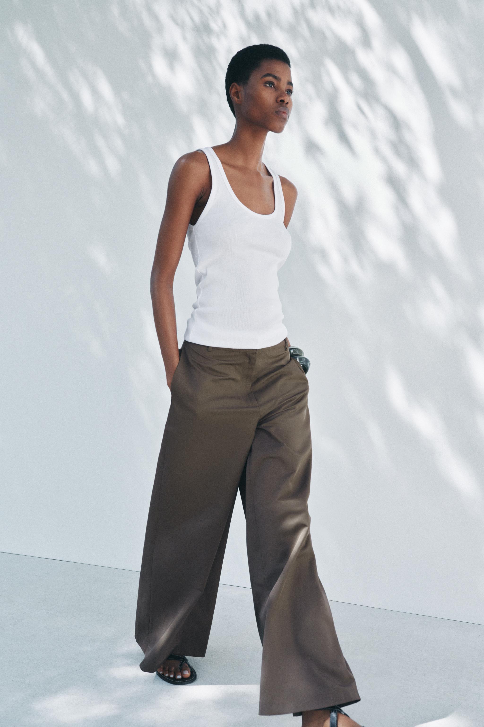 【送料&関税込】ChloAC Khaki Wool Palazzo Pant YOLAI Cotton Linen Palazzo Pants for Women Smocked High