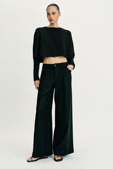 PANTALON LARGE AVEC LIN - Noir de Zara