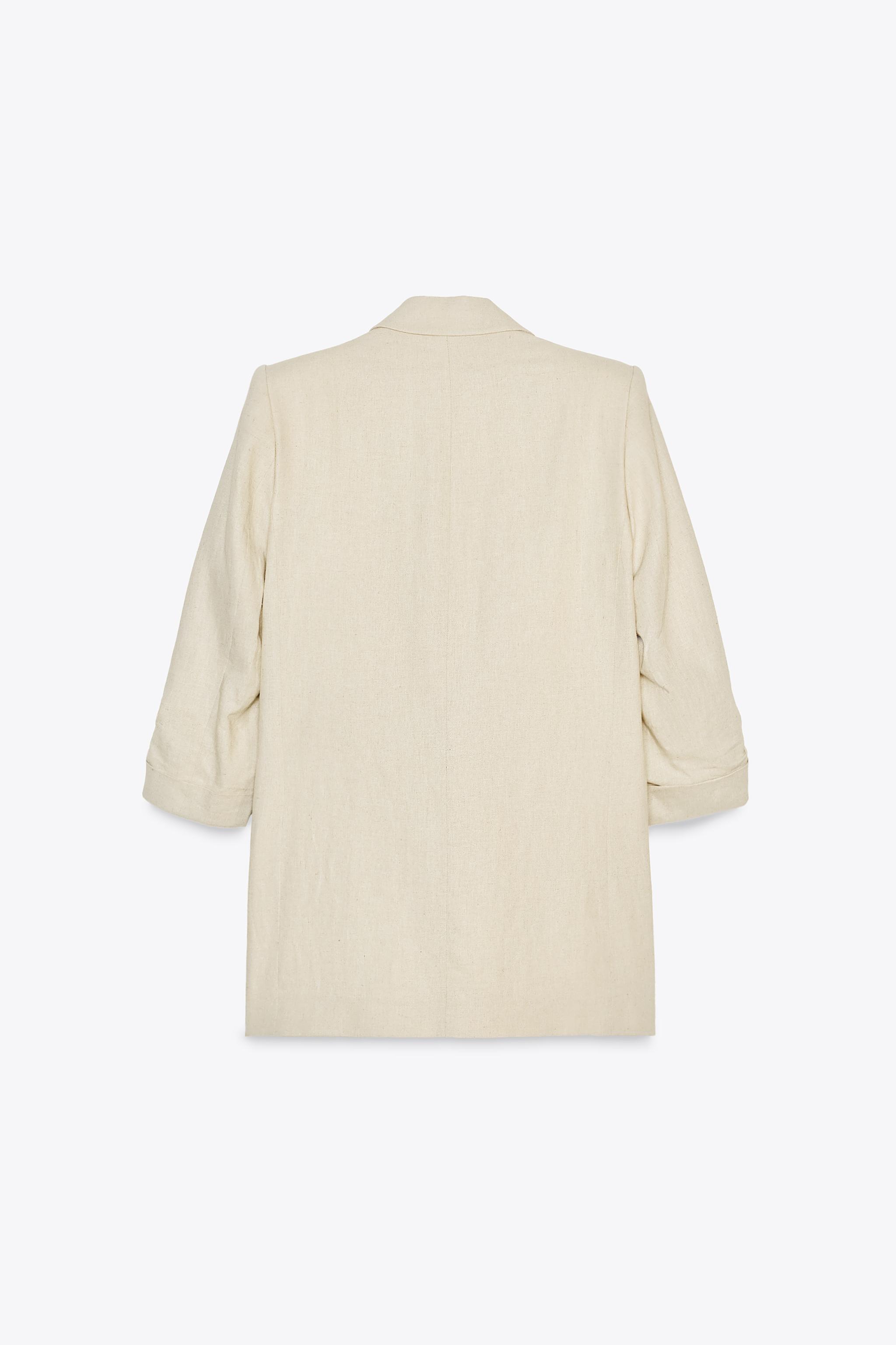 ZARA】リネンブレンド ロールアップスリーブ オープン ブレザ