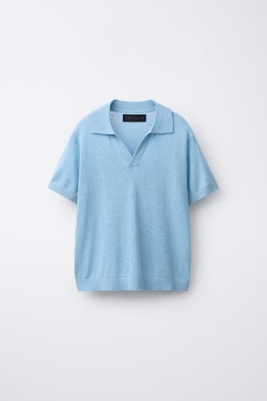 PLAIN LINEN AND COTTON POLO SHIRT - Blue by Zara