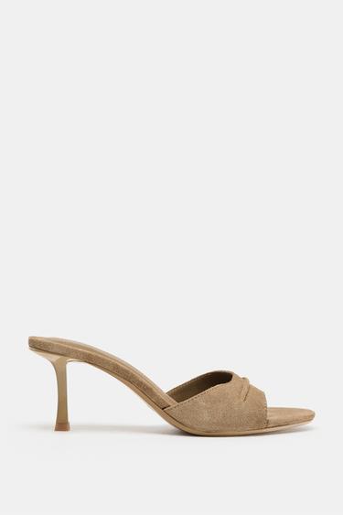 LEATHER MULE HEELS - Sand Brown by Zara