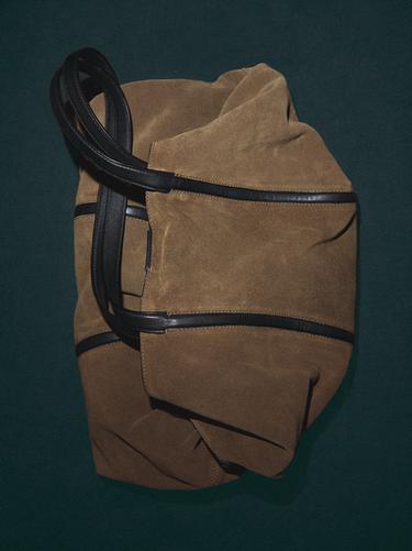Zara Split suede leather tote bag - Khaki