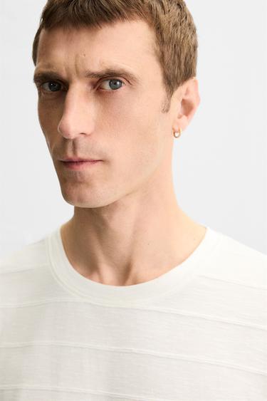 STRIPED IRREGULAR TEXTURE T-SHIRT - Oyster-white by Zara - Image 4