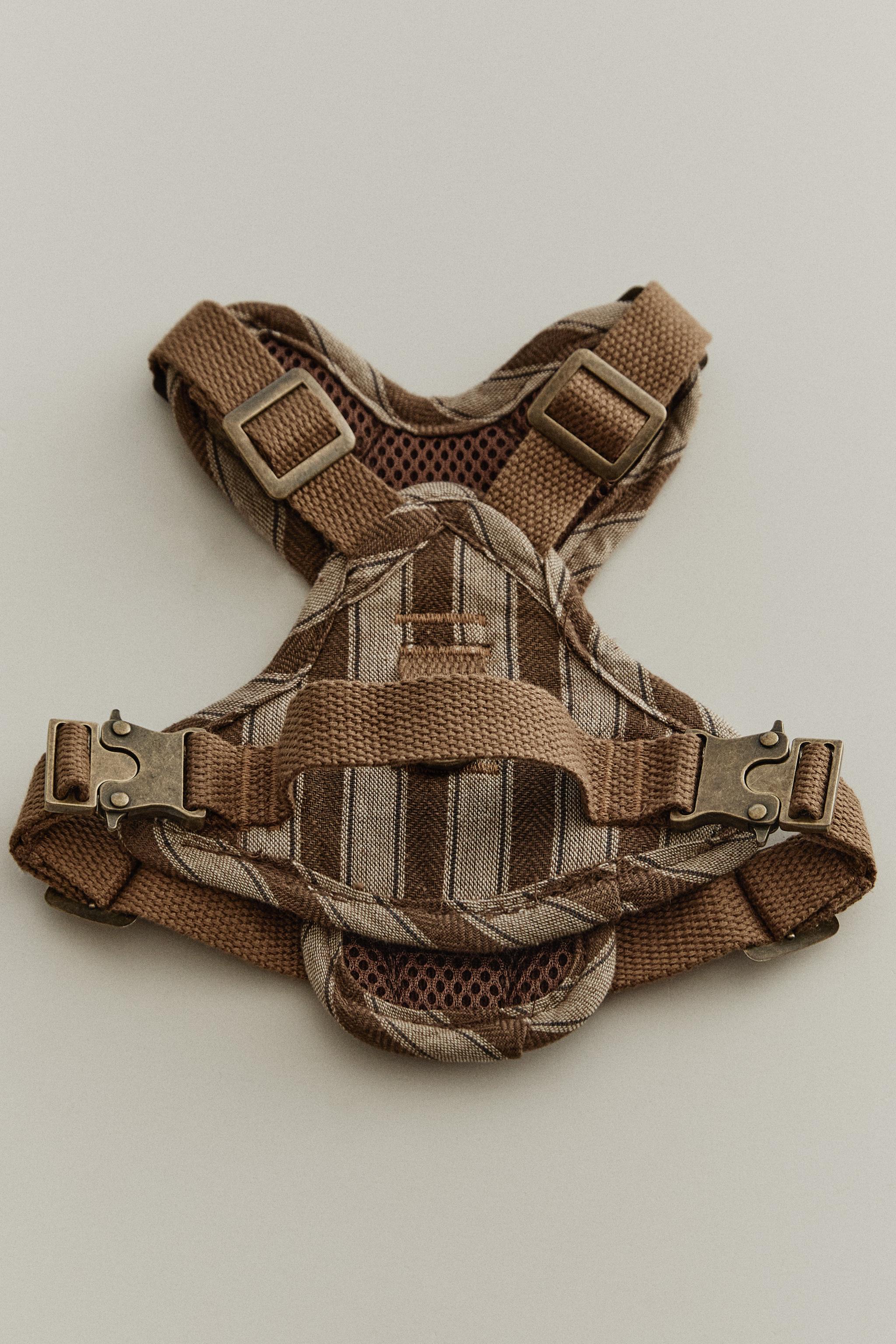 STRIPED PET HARNESS — Brown