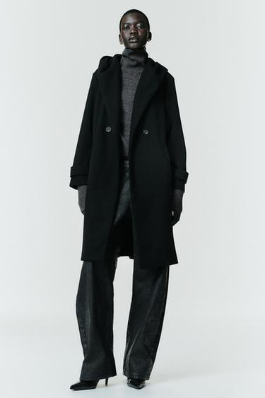 Zara SOFT HOODIE COAT - Black