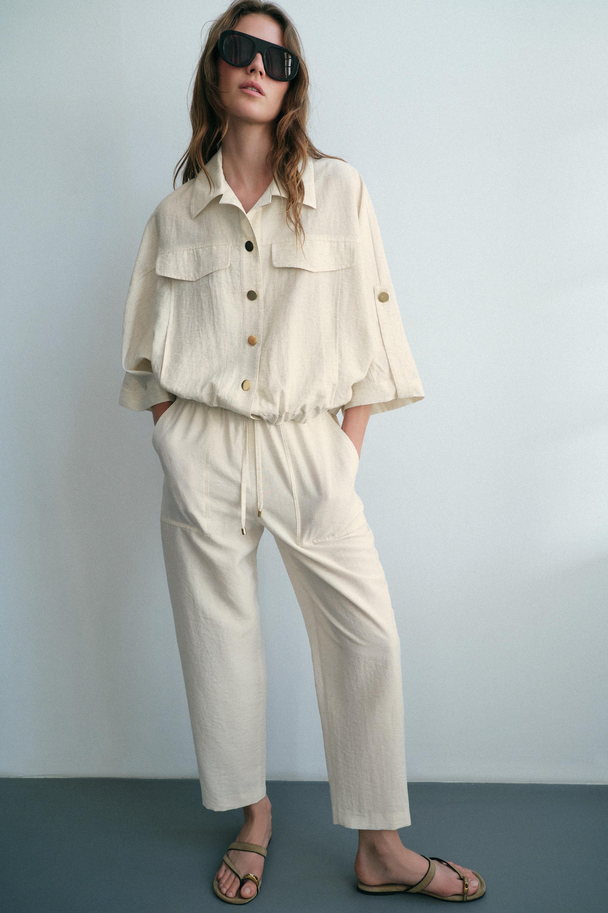 ELASTIC WAISTBAND PANTS — Light beige