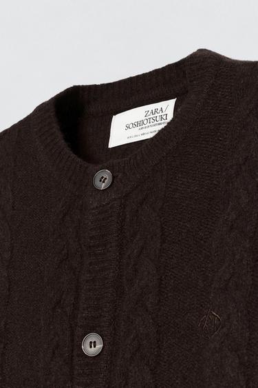 CABLE KNIT WOOL CARDIGAN SOSHIOTSUKI x ZARA - Chocolate by Zara - Image 5