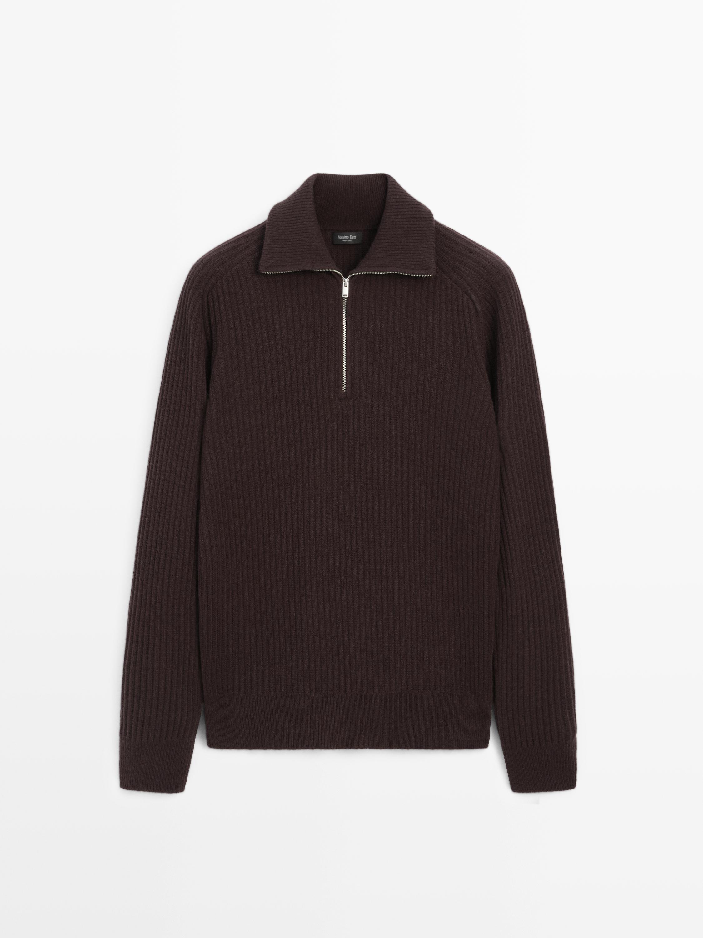 High-neck zip-up jumper wool blend