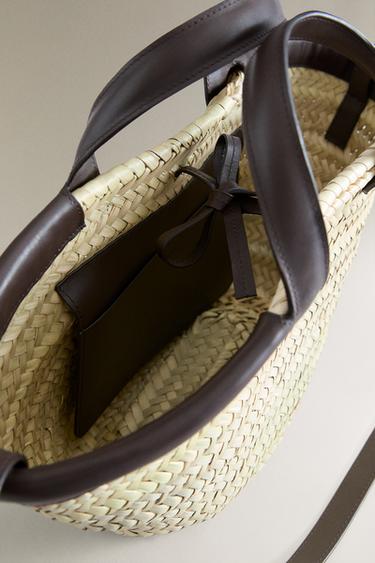 MINI KABELKA SHOPPER S KOŽENÝM DETAILEM - Hnědá od Zara