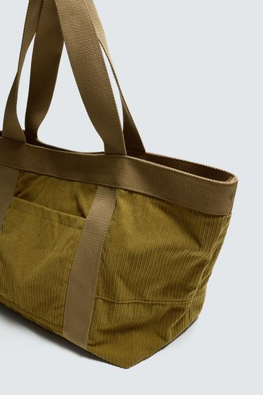 CORDUROY EFFECT TOTE BAG - Khaki Green by Zara - Image 5